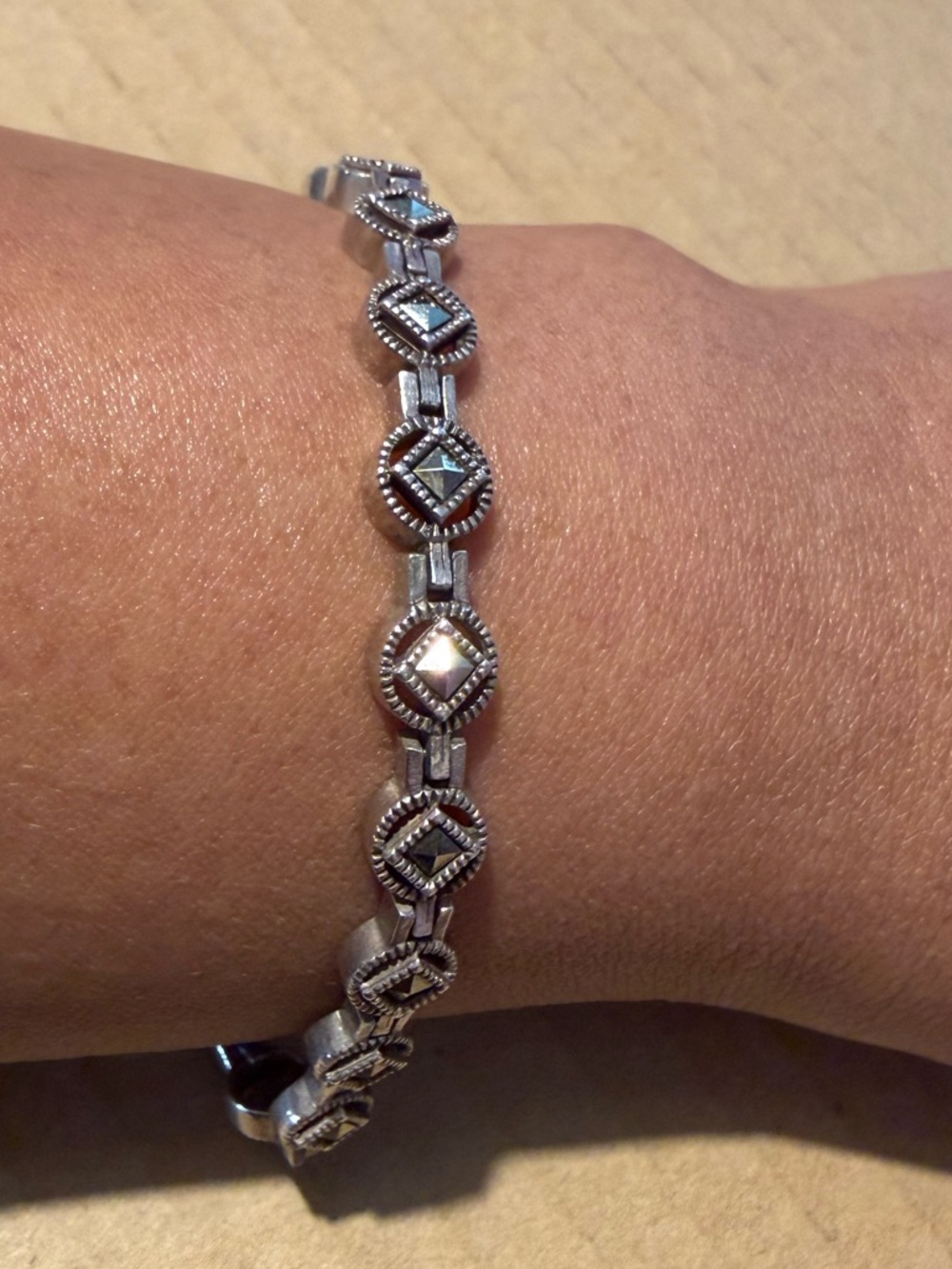 Vintage Sterling Silver Marcasite Link Bracelet